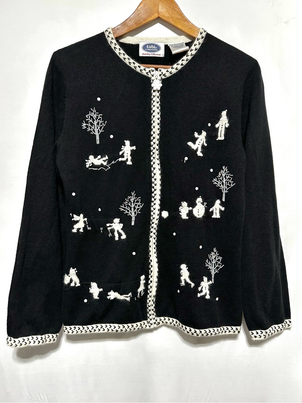 Tabi Holiday Collection Black Embellished Christmas Cardigan Angora Blend M